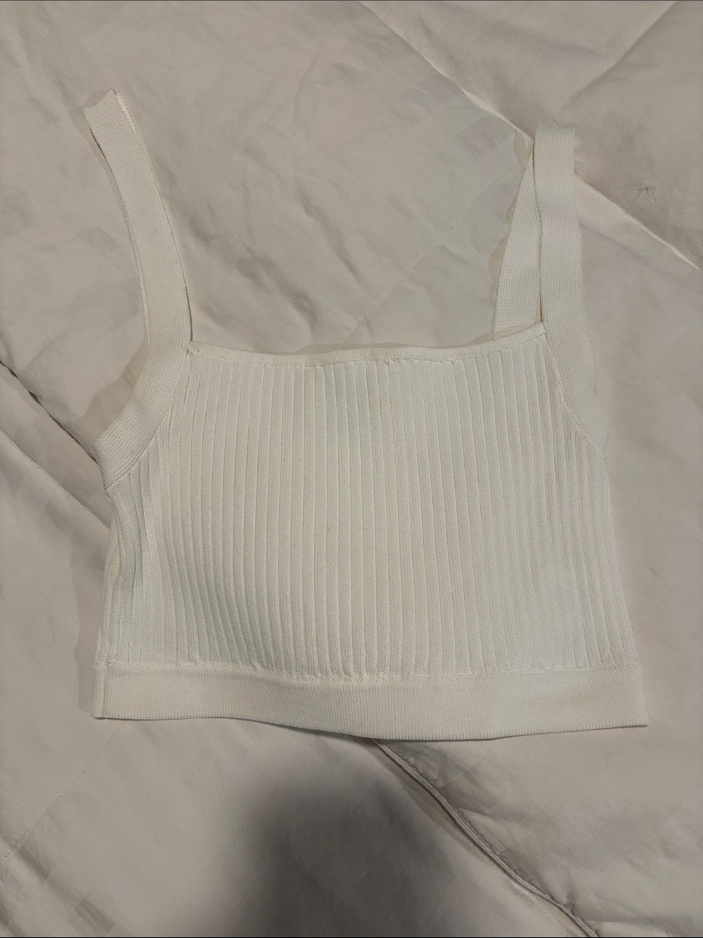 Dissh Ribbed Square-Neck Cropped Tank Top in White